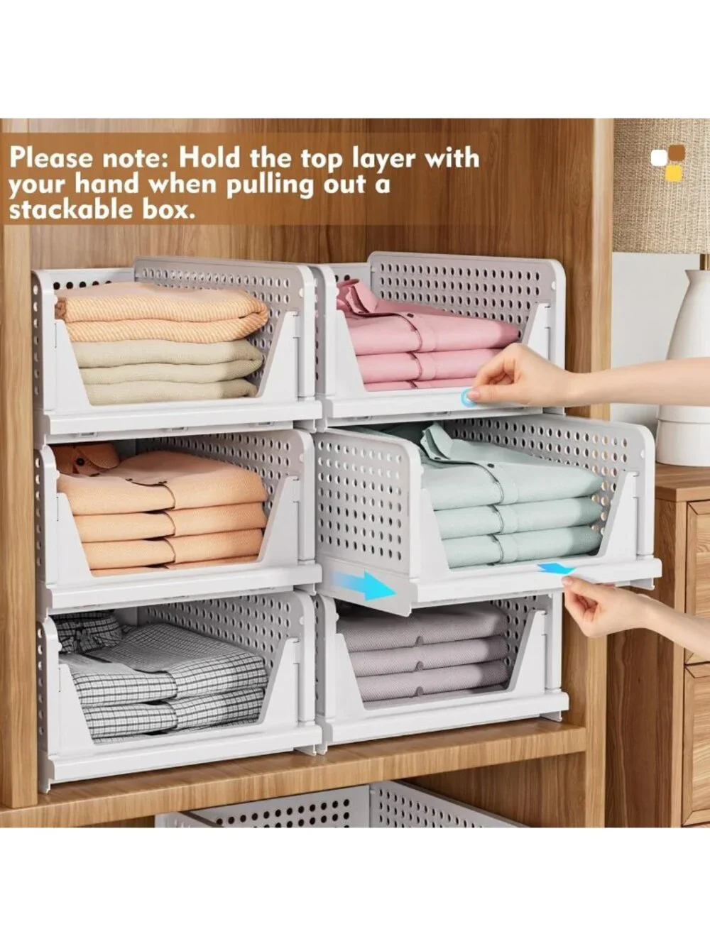 5 Pack Stackable Foldable Closet Organizers & Storage Bins - Space-Saving